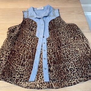 Guess Leopard Print and Denim Blouse